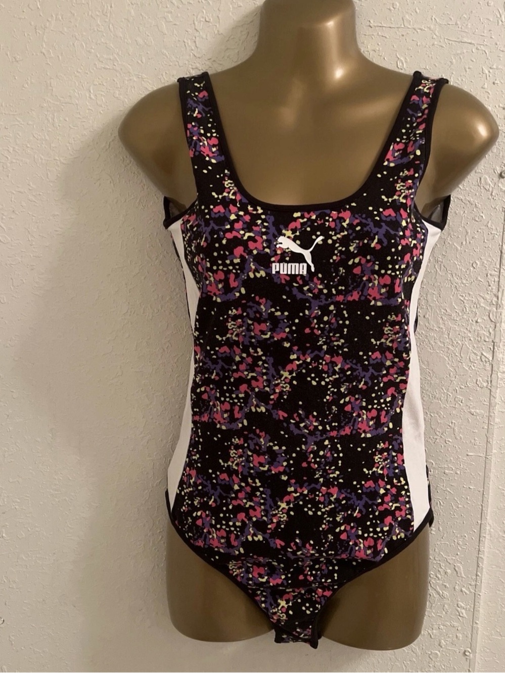 PUMA retro Women’s Floral Print One-Piece Swimsuit Black Multicolor Size S